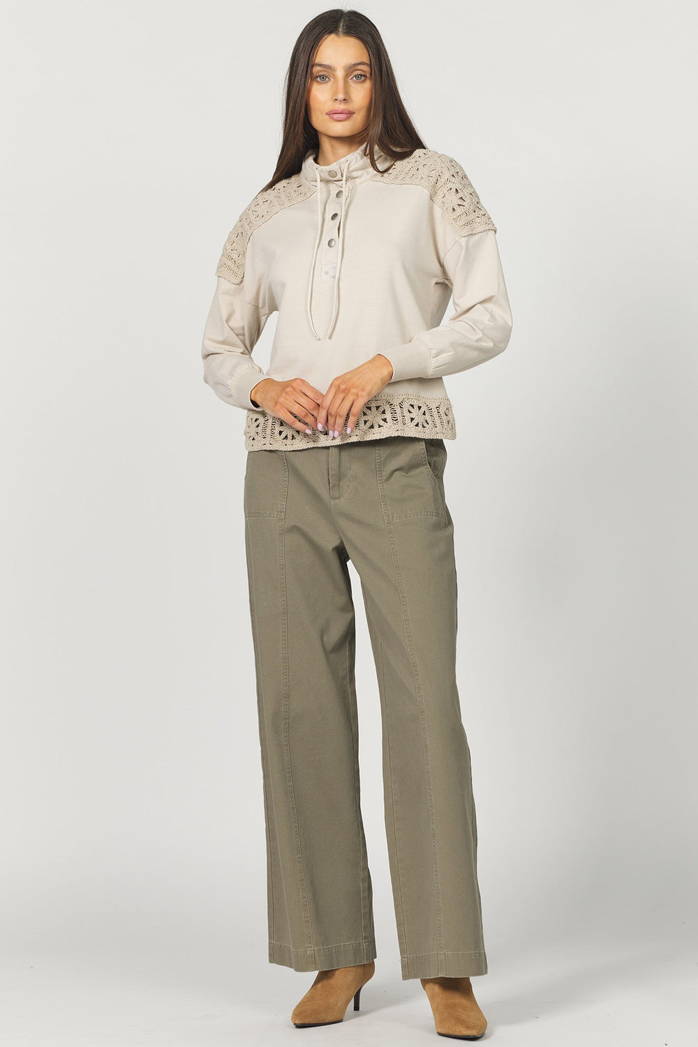 KENDRI CROCHET DETAIL PULLOVER TOP OYSTER