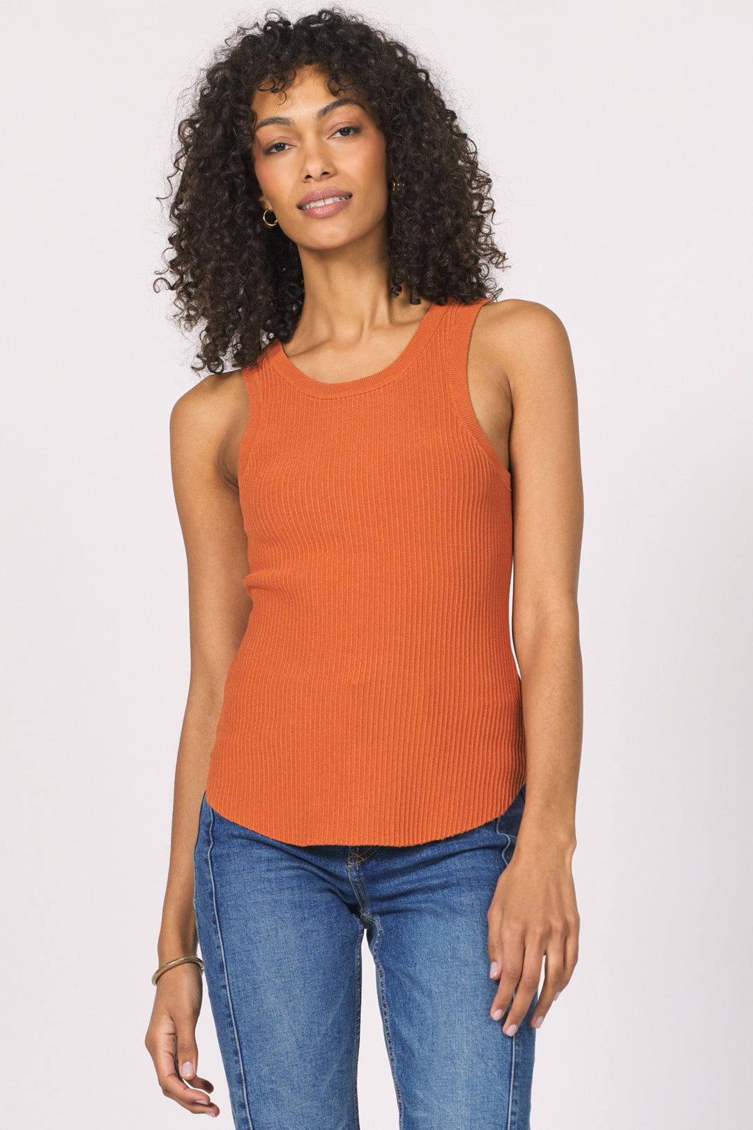 CORA HIGH NECK SLEEVELESS RIB TOP PUMPKIN