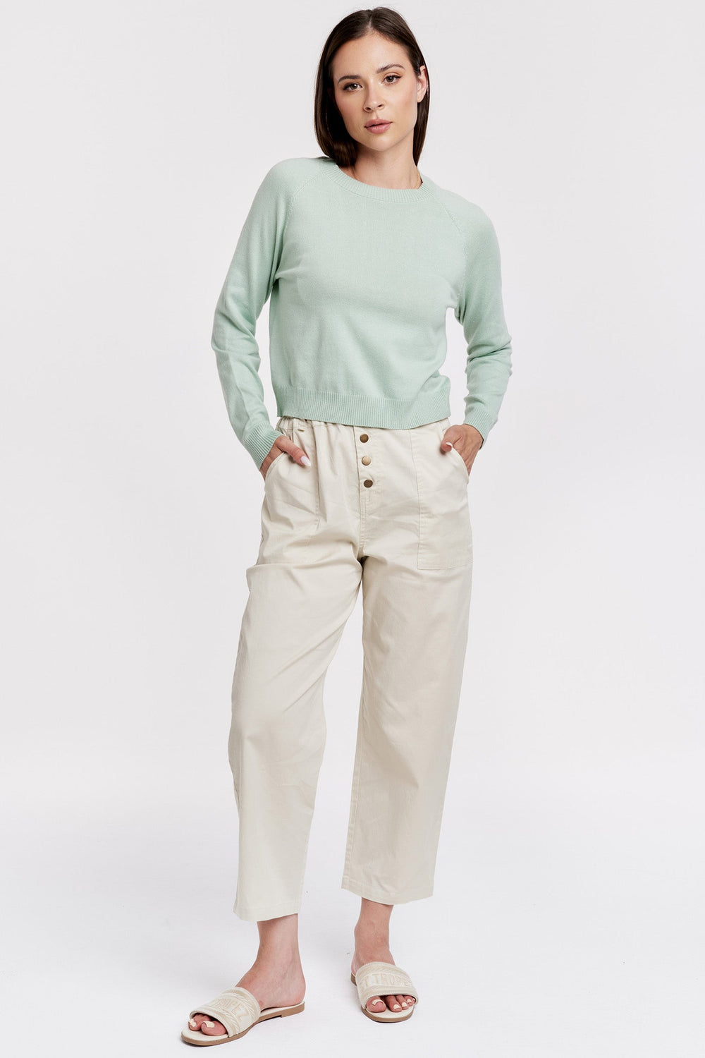 MARITZA CREW NECK RAGLAN SLEEVE TOP AQUAMARINE