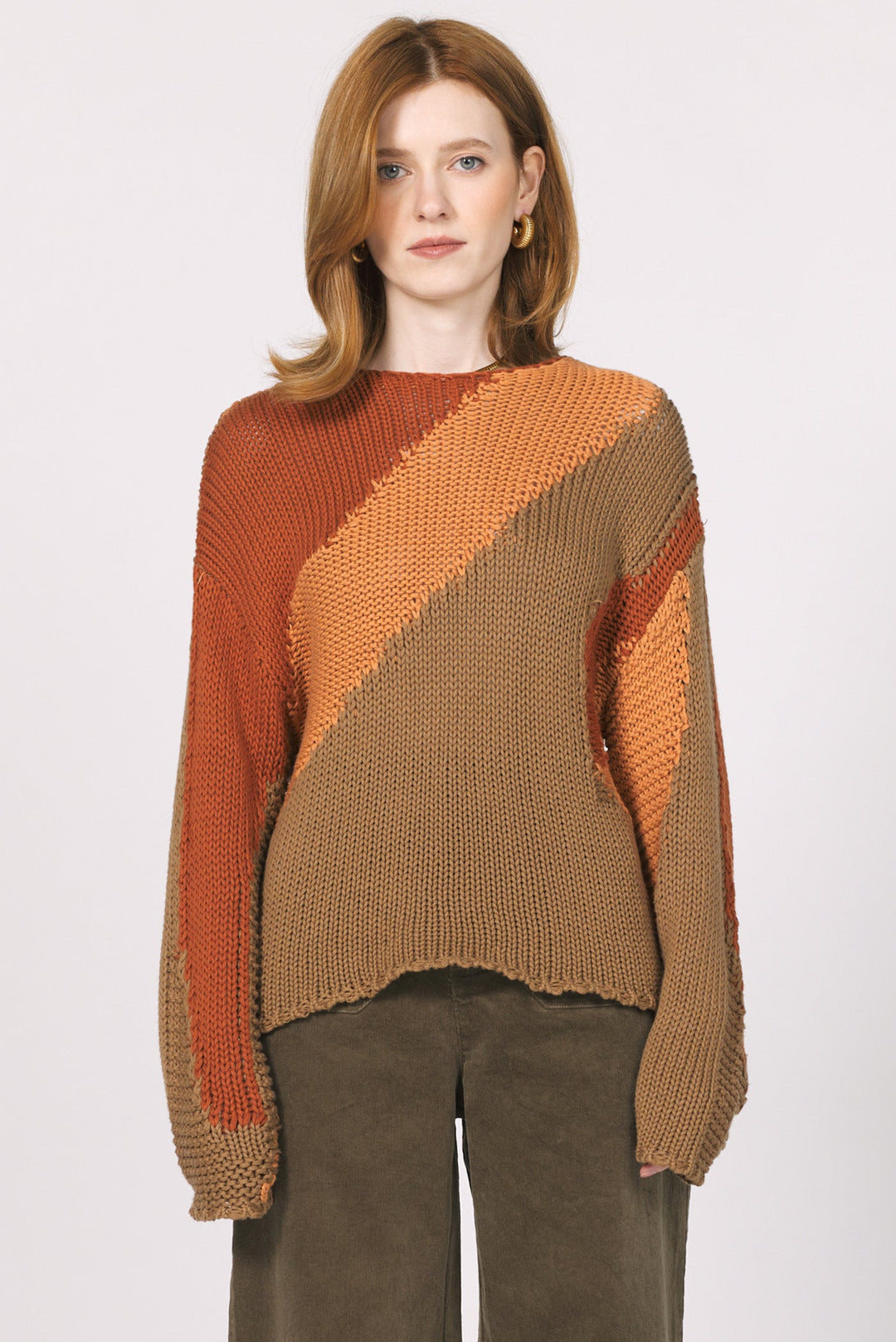 AZARIA ROUND NECK COLORBLOCK TOP RUSTLING LEAVES