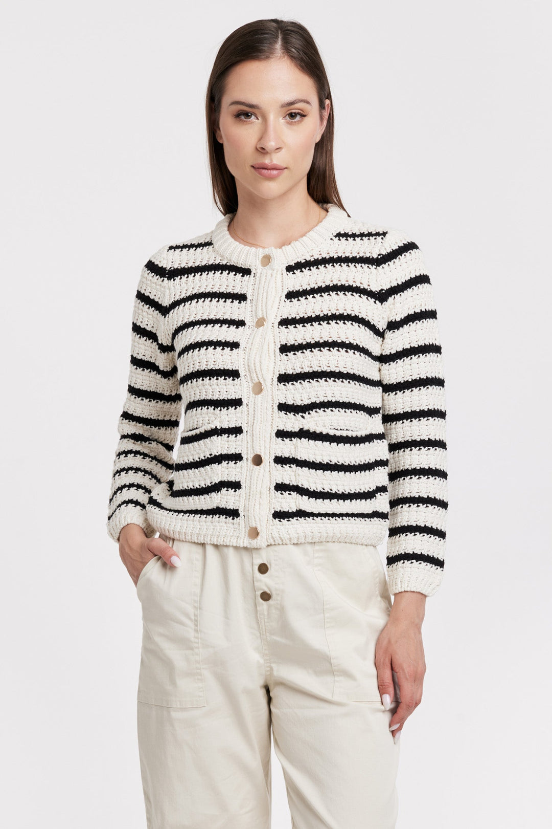 TRIXIE CARDIGAN SWEATER CREAM BLACK STRIPE
