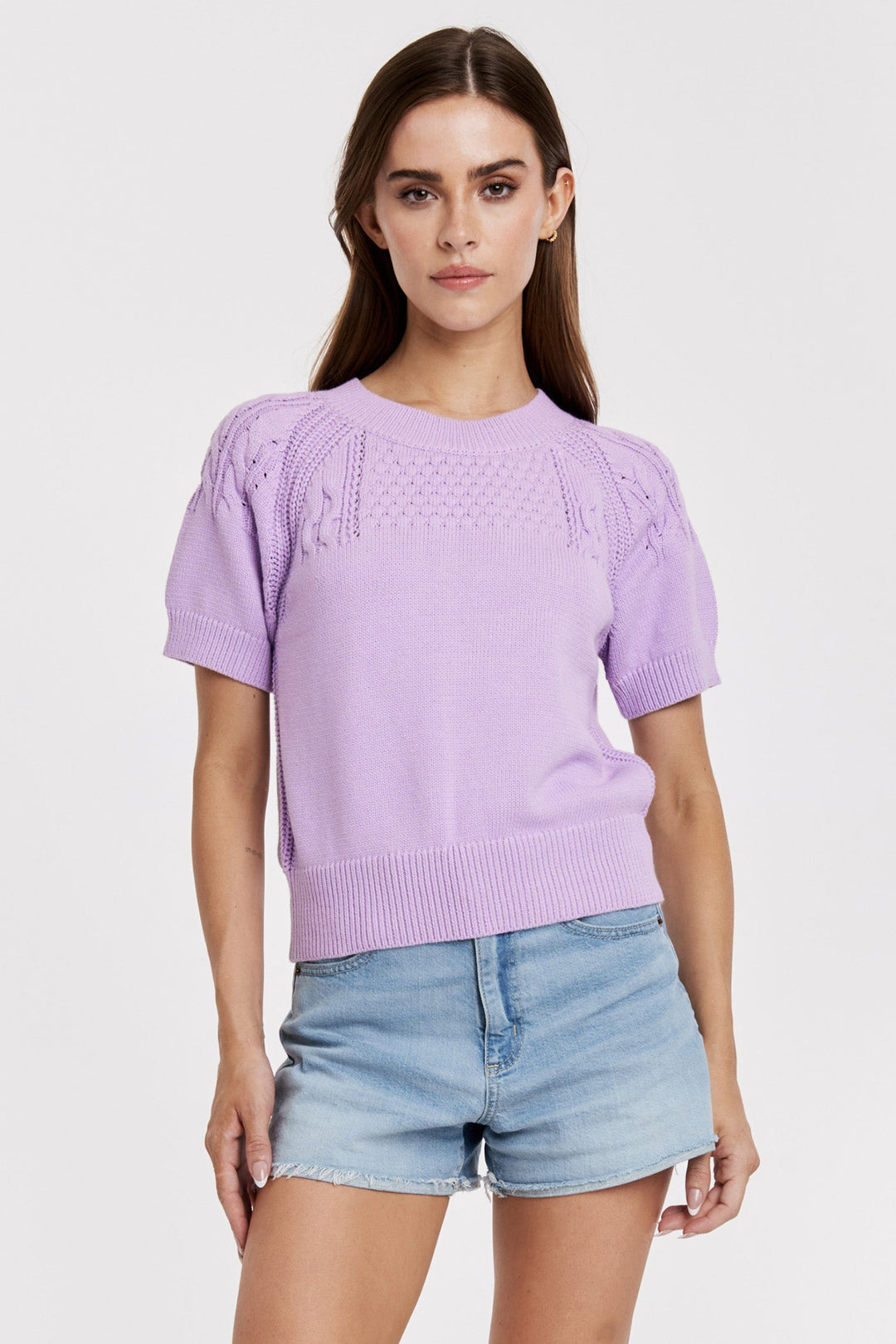 ELSIE SHORT SLEEVE CROCHET DETAILS TOP DEWY IRIS