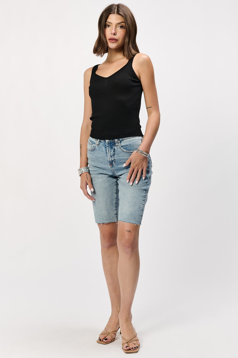 RIRI SWEETHEART NECKLINE TANK TOP BLACK