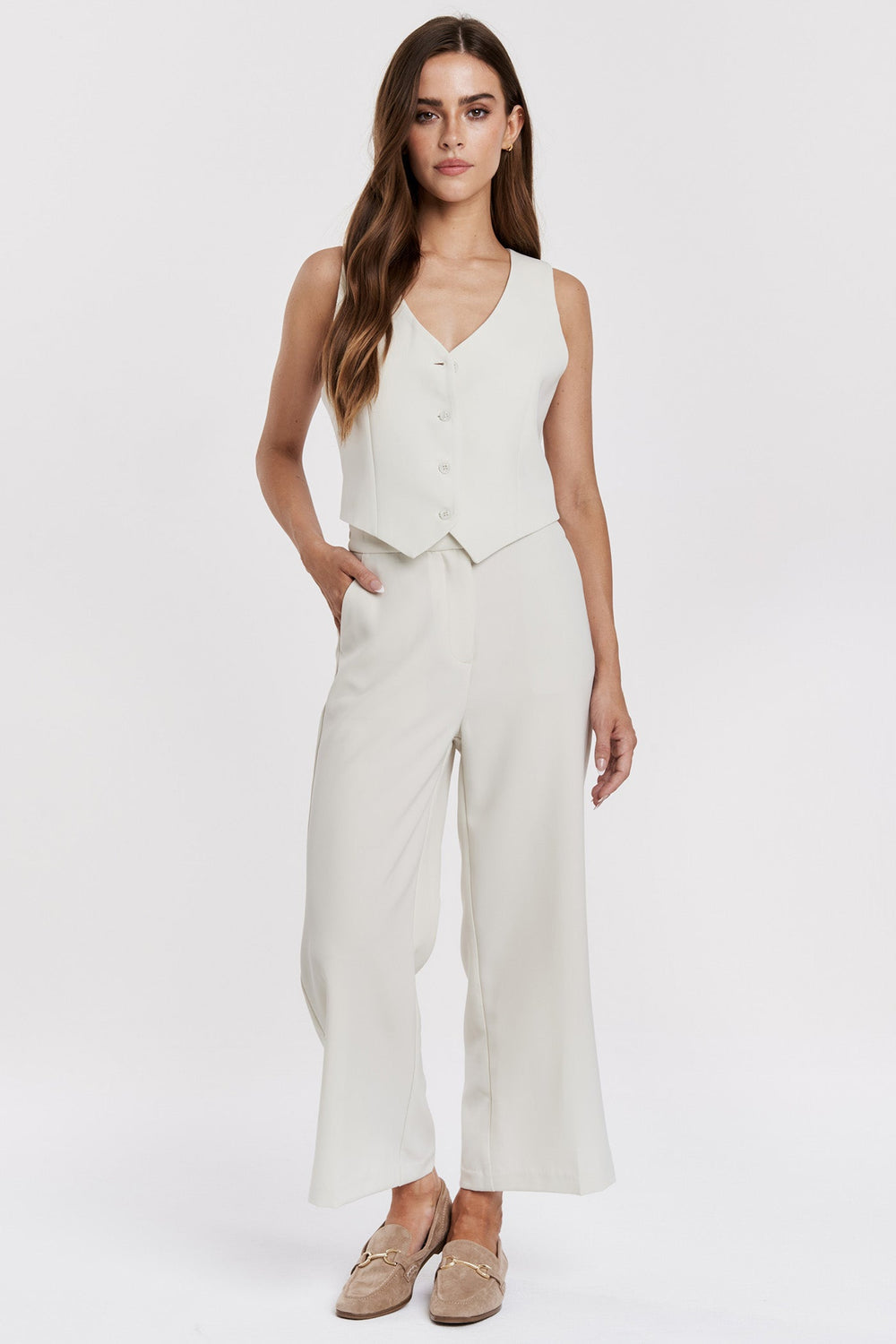 CECILIA FITTED BUTTON UP VEST TOP ALABASTER