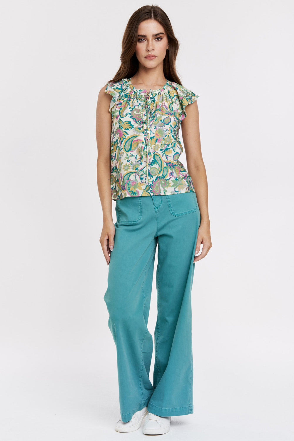 LANEY DOUBLE RUFFLE SLEEVE TOP PAISLEY GARDEN